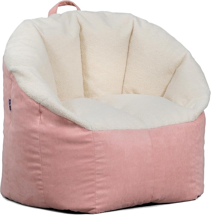 Big Joe Milano Bean Bag Chair for Kids, Teens, Adults, Oat Sherpa and Desert Rose, Vegan Suede, Lightweight Seat for Reading Nook and Gaming, 2.5 foot Refillable
