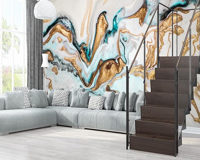 XMPMBM-Gold Quicksilver Marble Fabric Wallpaper Abstraction Art Textured Living Room Bedroom Bathroom Wall Mural-W 88" X H 59"（36 Square Foot）