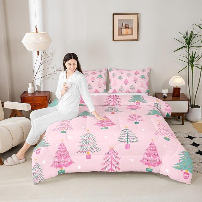 Feelyou Xmas Comforter Set Twin Size Christmas Tree Bedding Set for Kids Boys Girls Christmas Decor Duvet Quilt New Year Gift Bedroom Decor Microfiber 2 Pcs with 1 Pillow Cases