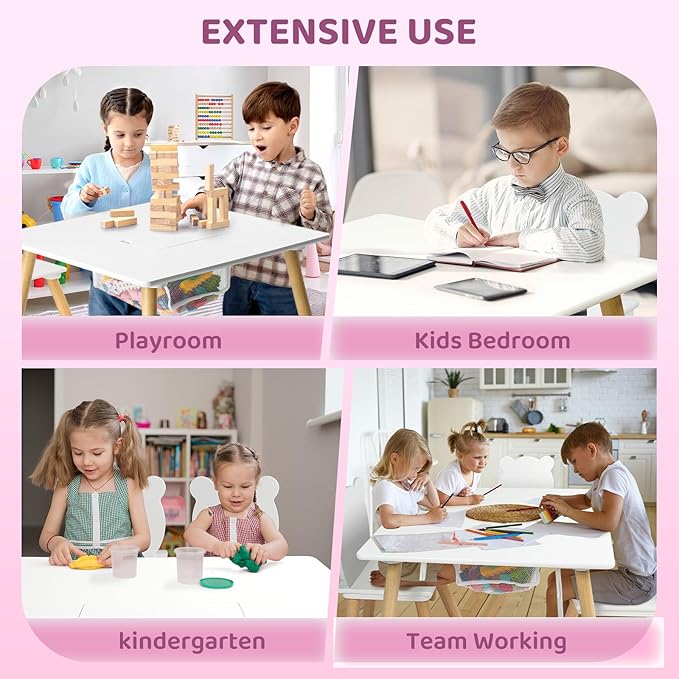 JOYMOR Kids Table and 2 Chairs Set with Storage & Removable Tabletop, Panda Ear Chairs, 3-in-1 Kids ActivityTable for Craft, Playroom Toddler Table and Chair Set for Kids 2-5