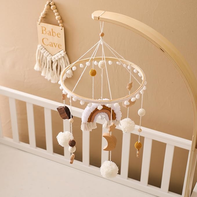 let's make Baby Crib Mobile for Boys Girls Rainbow Nursery Mobile Gender Neutral Hand-Crocheted Mobile Ceiling Mobile - Rainbow, Clouds, Moon