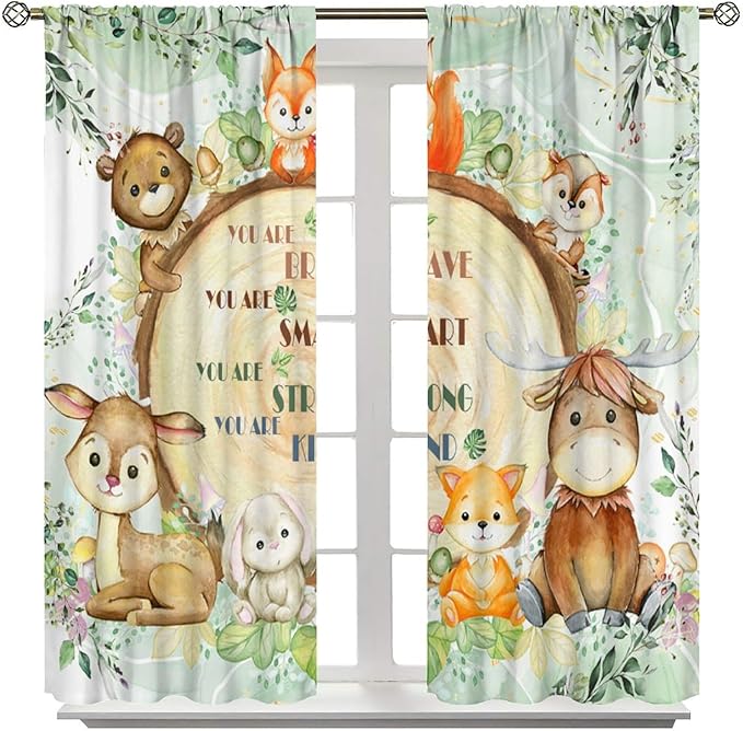 Kids Safari Animal Curtains Cute Watercolor Wildlife Jungle Window Treatments for Boys Girls Bedroom Inspirational Motivational Quotes Nursery Children Drapes for Living Room W63xL63