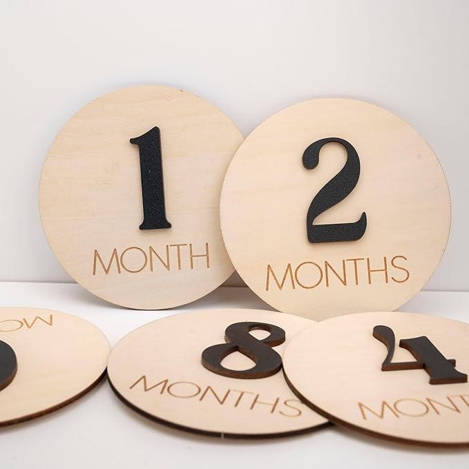 Baby Monthly Milestone, Wooden Baby Milestone Signs, Monthly Milestone Wood Discs, Baby Milestone Discs (3D Black)