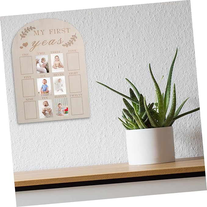 First Year Photo Frame Wooden Milestone Board for Newborns Months Picture Display Keepsake Nursery Easy Photo Replacement Safe Sturdy Material