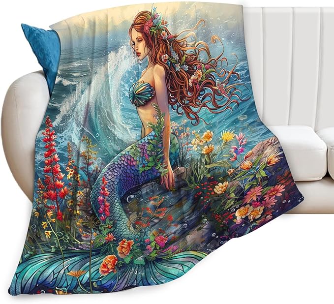 Tijuboni Mermaid Throw Blanket Mermaid Gifts for Girls Women Boys Men Kids Adults Soft Flannel Fleece Blanket for Couch Sofa Bed Home Decor 40"x50"
