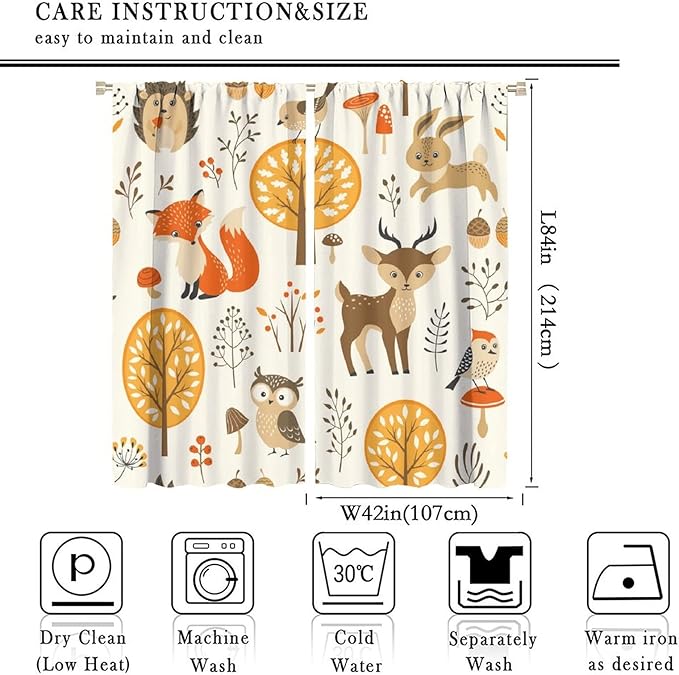 Kids Forest Animal Curtains,Baby Bedroom Window Treatments, Cartoon Watercolor Forest Animal Lion Boys Girls Children Bedroom Drapes 84x84in