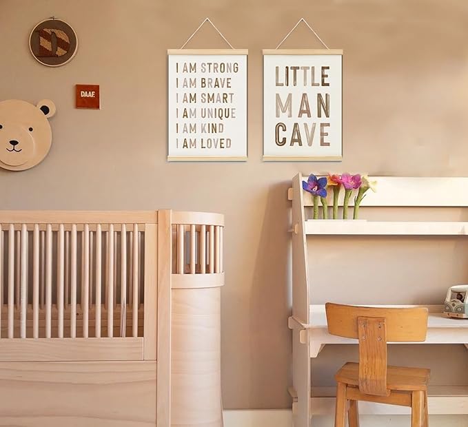 ULEGIE Boy Nursery Decor Posters Framed with Wood Hanger, Little Man Cave Sign for Boys Kids, Boys Room Decor, Toddler Room Decor, Art Prints for Nursery Playroom Bedroom, 2 Pack 12 x 16 Inches-Brown