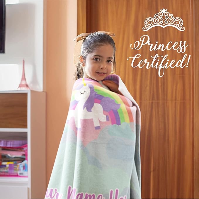 Personalized Unicorn Blanket for Girls | Kids Unicorn | Custom Plush Fuzzy Unicorns for Toddler | Customized Little Girl Throw Blankets | Baby Girl Sofa Bed Birthday (Fleece – 60x80)