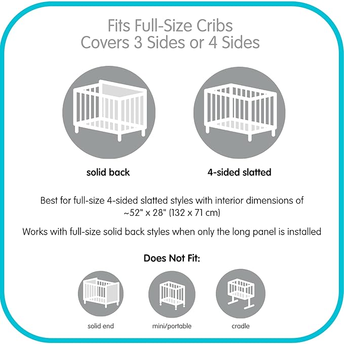 Breathable Mesh Liner for Full-Size Cribs, 9" H (23cm) Essential 2mm Mesh, White (Size 4FS Covers 3 or 4 Sides)