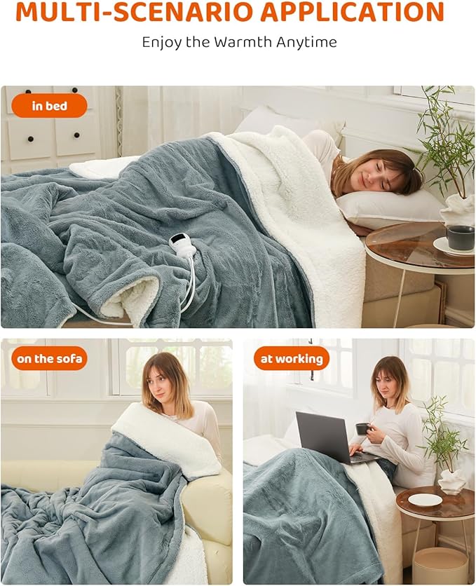 Heated Blanket Full Size Electric Blanket, Faux Fur Heat Blanket, Super Soft Cozy Heating Blanket with 9 Heating Levels & 1-9 Hours Auto Off, Fast Heating & Overheat Protection, 72" x 84", Gray
