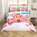 Feelyou Merry Christmas Pink Comforter Cover Set Cartton Cute Santa Claus Bedding Set King Size for Kids Boys Girls Bedroom Bed Decor Xmas Duvet Cover Set Soft Quilt Cover,No Comforter