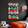 Cool Classic Sport Balls Sign Nursery Wall Decor Set of 8 With LED Lights, 16x5 Modern Motivational Cute Ball Plaque Wall Art for Baby Boy Kid Teen Toddlers, 4 PCS Wooden Quote Gift for Gameroom Gym