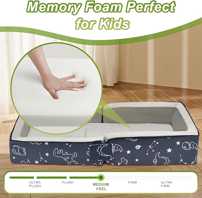 Toddler Travel Bed, Portable Kids Floor Bed for Sleeping with Foam Mattres, Washable Toddler Cot for Kids Aged 1-4, Velvet Fabric