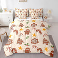 Merry Christmas Kids Bedding Set Xmas Theme Comforter Set with Sheets for Boys Girls Cartoon Gingerbread Man Christmas Tree Decor Bed in a Bag Brown Bed Set 7Pcs King Size