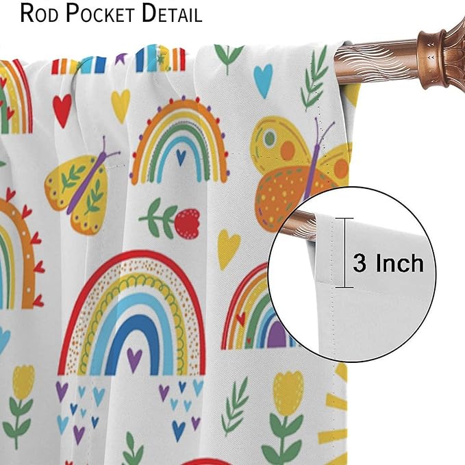 Boho Rainbow Curtains for Kids Nursery Colorful Floral Sun Star Clouds Pastel Bohemian Pattern Print Window Drapes for Girl Bedroom Living Room Kitchen Decor,2 Panel Set,84Wx84H Inch Blackout