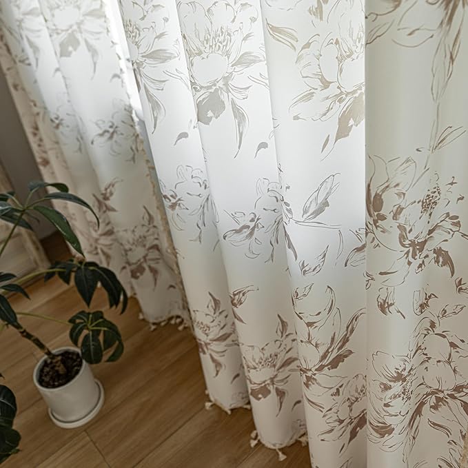 ENJOYBRIDAL Floral 96 Inch Curtains for Bedroom Cute Drapes Boho Semi Sheer Living Room Long Window Curtain Panels Retro Light Filtering Farmhouse Rod Pocket 2 Panels Window Treatments