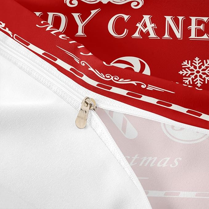 jejeloiu Christmas Bedding Set for Kids Boys Girls Christmas Quote Comforter Cover Set Queen Size Candy Canes Print Duvet Cover Bedroom Decor Xmas Red Bedspread Cover Bedding Collection 3Pcs