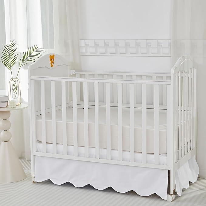 Brandream Scallop Edge Cotton Crib Skirt Toddler Bedskirt Baby Nursery Crib Bed Skirt Boho BohemianNeutral Solid Color Cream Off White Farmhouse Chic Boho Bohemian Skirt