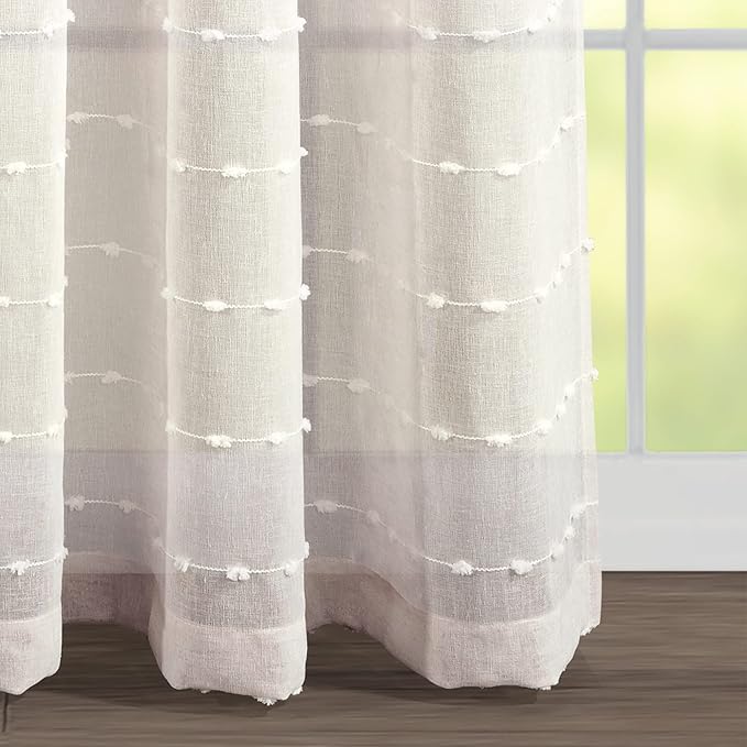 Lush Decor Farmhouse Textured Grommet Sheer Window Curtain Panel (Single Panel), 115"W x 84"L, Beige