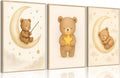 XBQZFLHT 3Pcs Bear Nursery Wall Art Teddy Bear Moon and Stars Canvas Prints Cute Animal Sleeping on the Moon and Cloud Neutral Baby Room Decor Pictures for Boys and Girls 8x10in Unframed