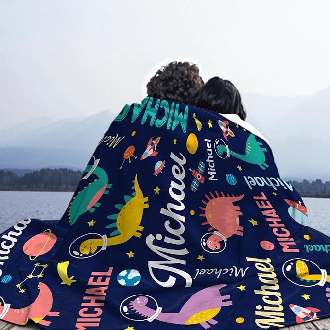 Dinosaur Lover Personalized Blanket with Custom Baby Dinosaur Custom Name Flannel Blanket Soft Throw Meaningful Gift for Toddlers Girls Boys Kids Pets 60 * 50" M for Teen