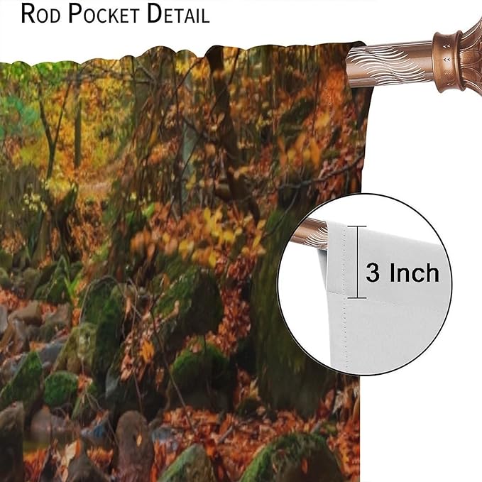 Autumn Waterfall Blackout Windows Curtains, Nature Autumn Forest Farmhouse Window Drapes, for Living Room Bedroom 84" W X 84" L