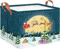 CLOCOR Rectangular Storage Basket Empty,Gift Basket,Waterproof Storage Bin with Handles,Room Decor(Sled Christmas)