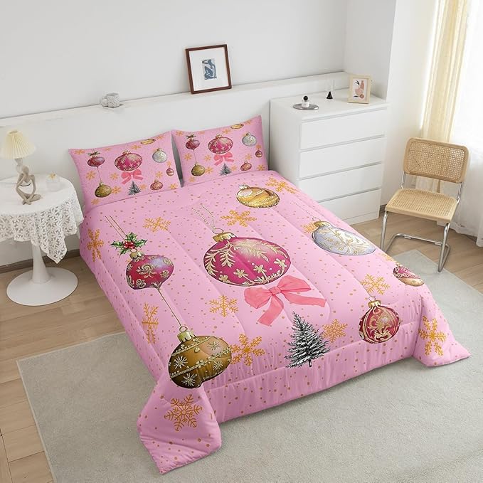 Erosebridal Merry Kids Comforter Sets Christmas Decor Toddler Bedding Sets Pink Xmas Snowflake Down Comforter Dessert Gingerbread Man Bed Set for Boys Girls Teens