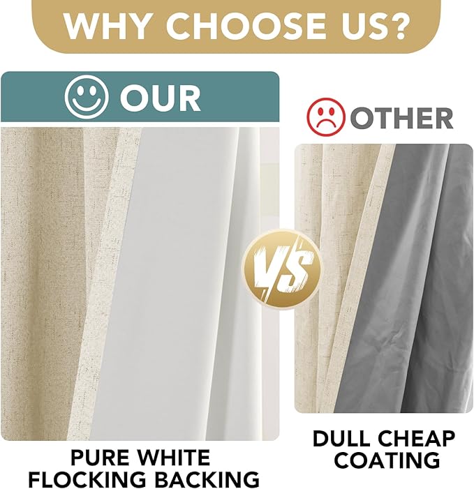 H.VERSAILTEX 100% Blackout Curtains for Bedroom Thermal Insulated Linen Textured Curtains Heat and Full Light Blocking Drapes Living Room Curtains 2 Panel Sets, Bleached Sand, 42x84 Inch