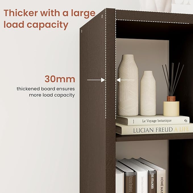 4 Black Cube Storage Organizer, 14.6" x 30" x 30" Wooden Cube Storage Organizer with Four Organized Spaces, 2 x 2 Closet Cubbies for Bedroom, Living Room, Playroom, Dark Brown
