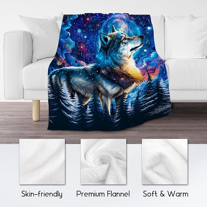 Boys Blanket Wolf Blankets Gifts for Kids/Teens/Men - Flannel Soft Cool Throws for Office, Sofa Bed - 50"x60"