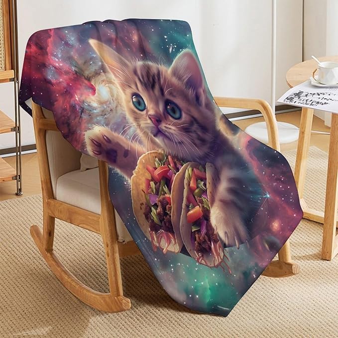 Funny Cat Print Blanket Taco Cute Kitty Animal Galaxy Throw Blankets Gifts for Couch Sofa Stuff Decor Soft Cozy Plush Flannel Bedding for Lover Men Women 40"x50"