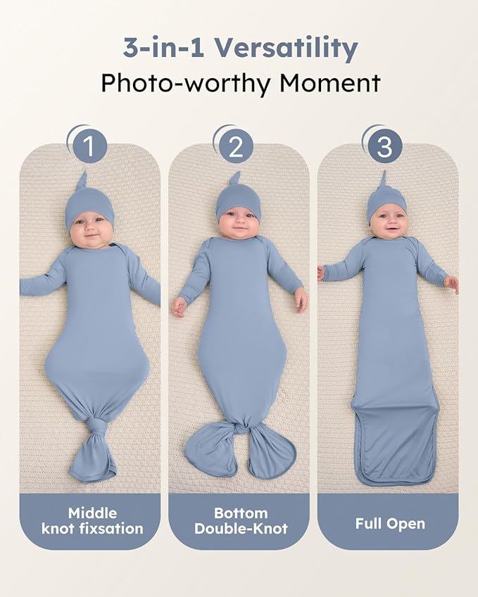 Yoofoss Baby Knotted Gowns 0-3 Months, Newborn Sleepers Hospital Coming Home Outfit for Photograph, Soft Breathable Comfort
