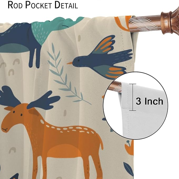 Kids Forest Animal Curtains, Rustic Cartoon Cute Wild Animal Window Treatments Woodland Safari Animal Fox Deer Bear Window Drapes for Girls Boys Nursery Toddler Bedroom 84x84in