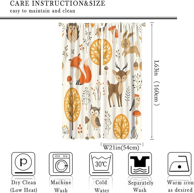 Kids Forest Animal Curtains,Baby Bedroom Window Treatments, Cartoon Watercolor Forest Animal Lion Boys Girls Children Bedroom Drapes 42x63in