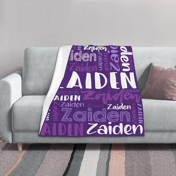 Dr.TOUGH Personalized Blankets with Name Customized Baby Blankets for Girls Boys Adults Monogrammed Blankets and Throws Christmas Birthday Mothers Fathers Valentines Day Gift (Purple,50''×60'')