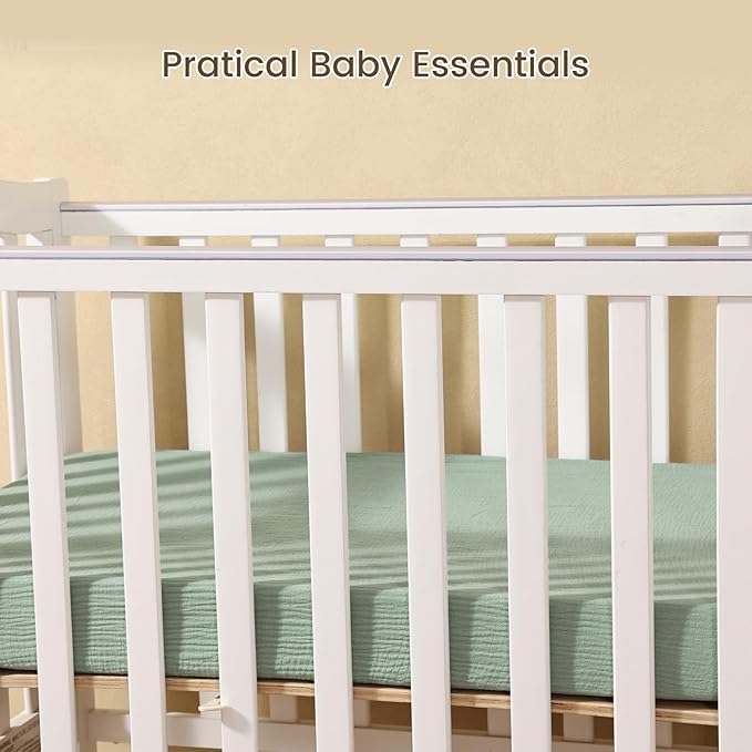 david's kids Muslin Mini Crib Sheets, 2 Pack Cotton Pack N Play Sheets for Boys Girls Neutral, Soft Breathable Baby Sheets Fit Pack N Play, Playard and Mini Crib Mattresses, Oat Milk & Sage Green