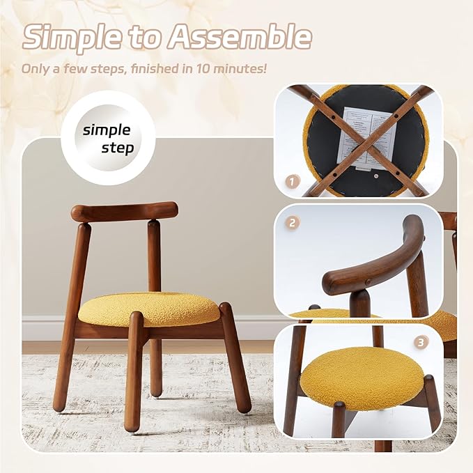 DAYAURS Toddler Chair Comfy Sherpa Kid Chairs, Armless Reading Chair for Kids Bedroom, Boys Girls Desk Chairs for Ages 2-5, Solid Wooden Stool Kids Furniture for Playroom/Preschool/Nursery, Yellow