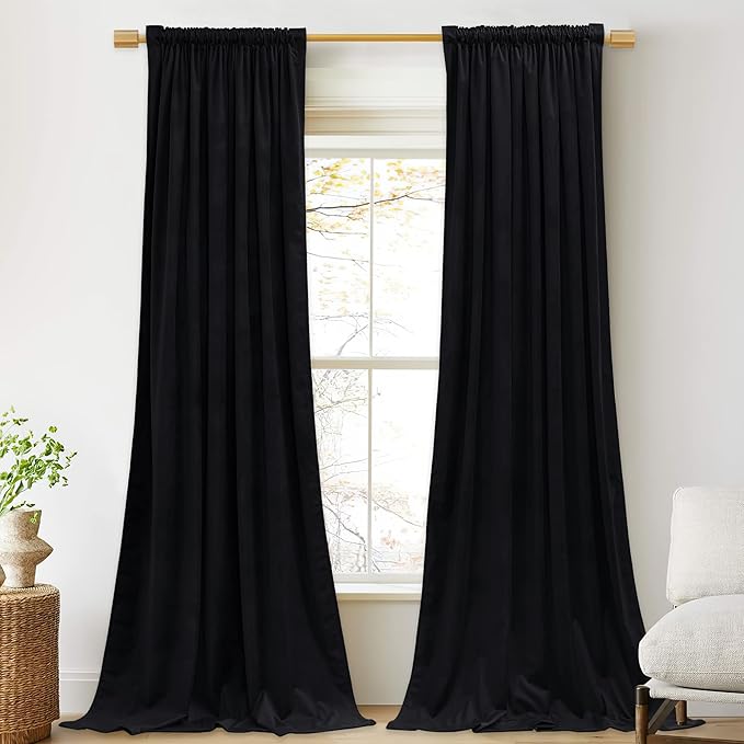 StangH Black Curtains 92 inches Long Super Soft Velvet Room Darkening Thermal Insulated Window Drapes Back Tab Luxury Decor for Theater Bedroom Living Room, W52 x L92, 2 Panels
