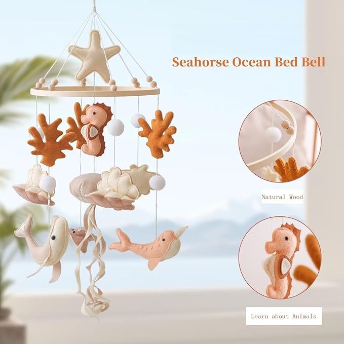 Ocean Life Theme Crib Mobile,Baby Boys Girls Ocean Mobile,Gender Neutral Baby Mobile,Nursery Mobile Soothe Toy,Comfortable Baby Soothing Toys with Various Marine Animals