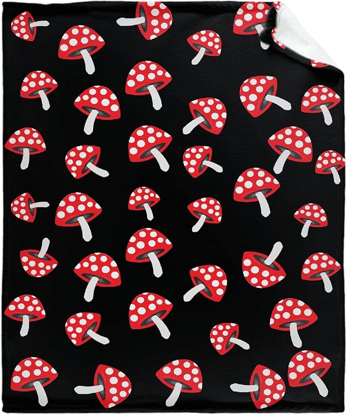 Thuswarm Cute Red Mushroom Flannel Blanket for Autumn Winter Gifts Warm Cozy Soft Funny Print Throw for Bed Couch Sofa 120”×90” Extra Large for Family