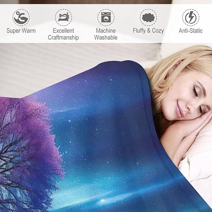 Tree of Life Blanket Arctic Tree Gifts for Girls Boys Woman Kids Aurora Borealis Lover Throw Blankets Soft Blanket Warm Fleece Flannel Plush Blankets for Bed Sofa Couch 60"x80"