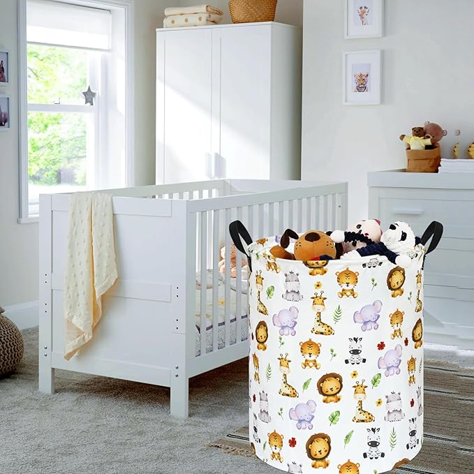 KUNRO Tiger Animals Round Laundry Basket Hamper Kids Toys and Clothes Storage Basket Children Gift Basket Baby Toy Organizer Bins for Room Decor