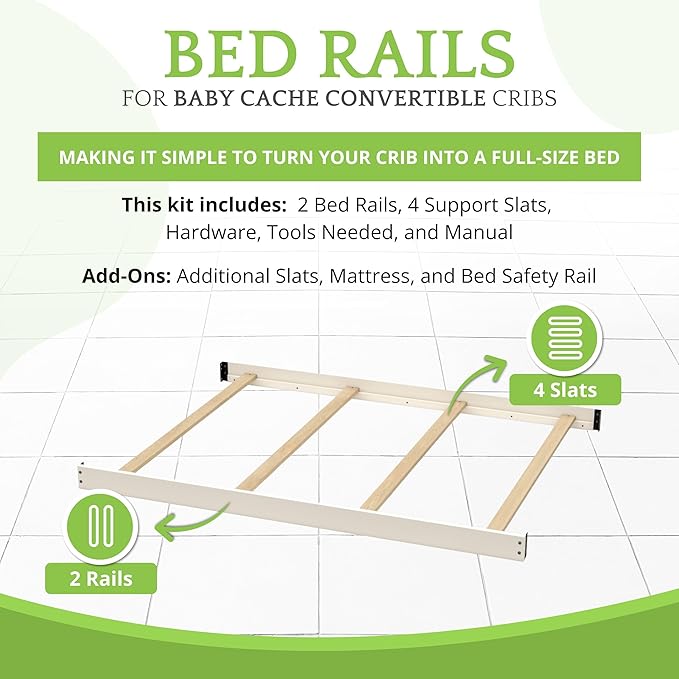 Full-Size Conversion Kit Bed Rails for Baby Cache Convertible Cribs - Solid Wood Rail - Toddler and Adult Bed Rail for Full-Size Beds - Essential Nursery & Baby Furniture (Linen)