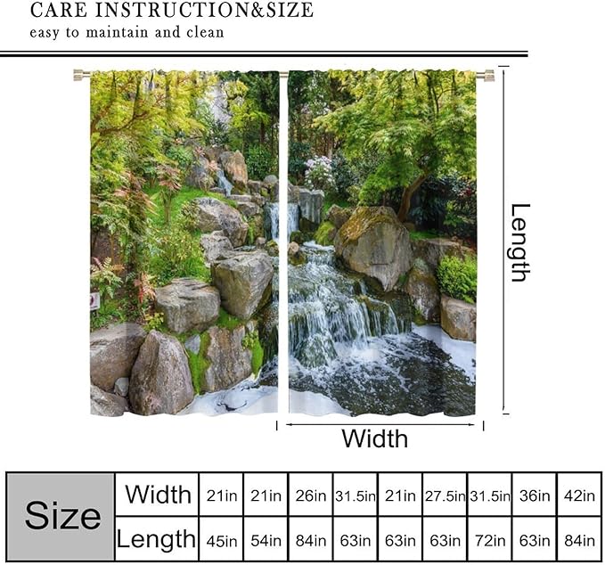 Forest Waterfall Blackout Curtains, Natural Landscape Forest Trees Waterfall Scenery PrintWindow Drapes, for Living Room Bedroom 63" W X 72" L