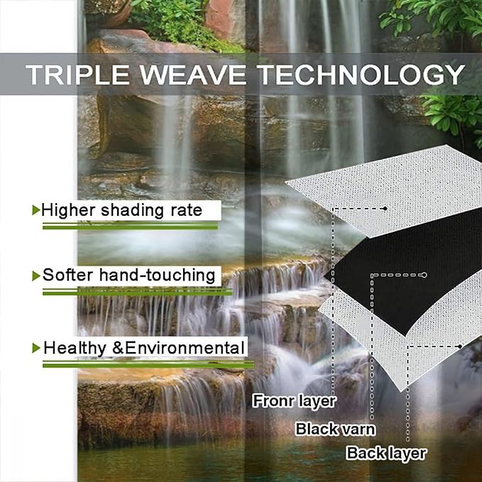 Waterfall Blackout Window Curtains, Rocky Waterfall to Pond Running Off Scenic Nature Themed Picture Print Window Drapes, for Living Room Bedroom 72x63in 2 Panels