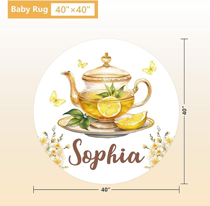 Personalized Baby Crib Bedding Set, 5 Pcs Custom Name Nursery Bedding Set, Lemon Tea Baby Bedding Set for Girls Boys, Double Layer Flannel Baby Crib Set, Toddlers Kids Infants Customized Gifts