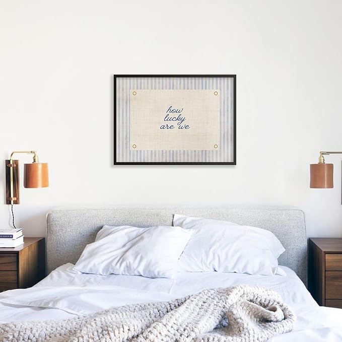 How Lucky Are We Quote Wall Art Navy Blue Positive Affirmations Poster 12x16 inch Black Framed Trendy Minimalist Aesthetic Canvas Prints for Dorm Bedroom Wall Decor