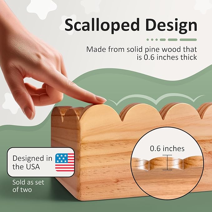 Set of 2 Pre-Assembled Floating Nursery Book Shelves, Scalloped Book Shelf - Kids Wall Bookshelf, Nursery Decor, Floating Shelves for Wall (24 inches)