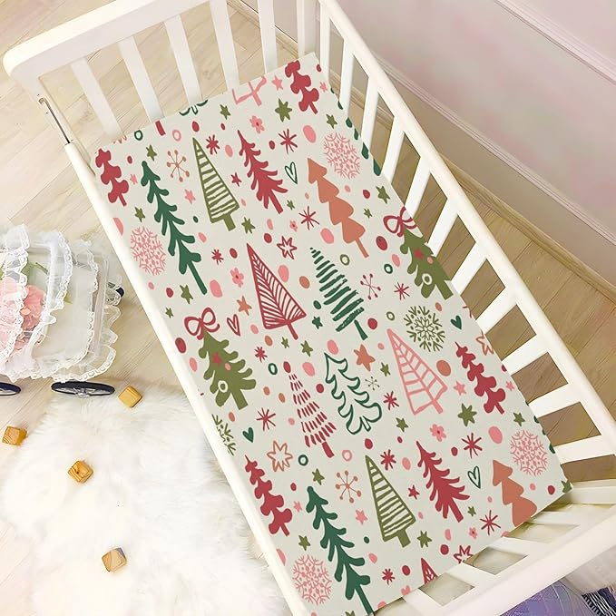 Crib Sheet, Unisex Crib Sheet, Soft and Comfortable for Standard Crib and Toddler Mattress, Christmas Tree